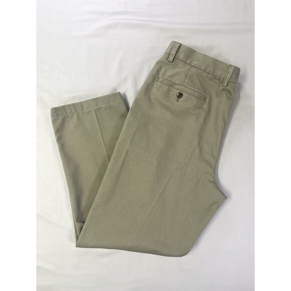 ORVIS Trim Fit Plain Front Chinos Khakis Pants Mens 35x27 100% Cotton Tan Beige - Picture 2 of 14